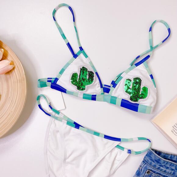 KENSIE Cactus Sequin Two Piece Bikini Boho XS y2k - Picture 9 of 9